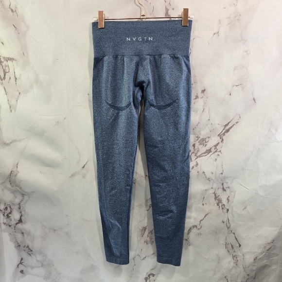 NVGTN Leggings Womens Small Blue Crop Capri High Rise Heathered Booty Lifting - Picture 1 of 10